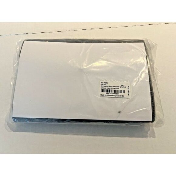 BNWT Badgley Mischka Diamond Quilted Gray Crossbody Envelope Handbag Clutch 9" - Picture 8 of 8